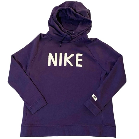 Nike Funnel Neck Fleece Hoodie Purple Medium Running Gym Workout - Picture 2 of 8